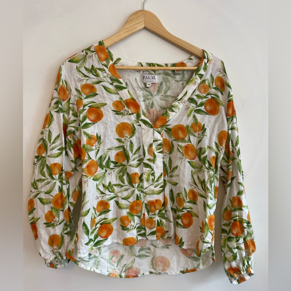 Palm Noosa Orange Printed 100% Linen Long Sleeve Blouse